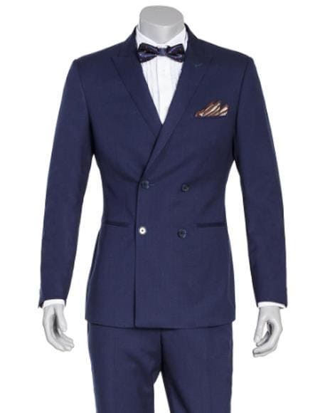 Mens Navy Blue Double Breasted Suit - AlbertoNardoniStore