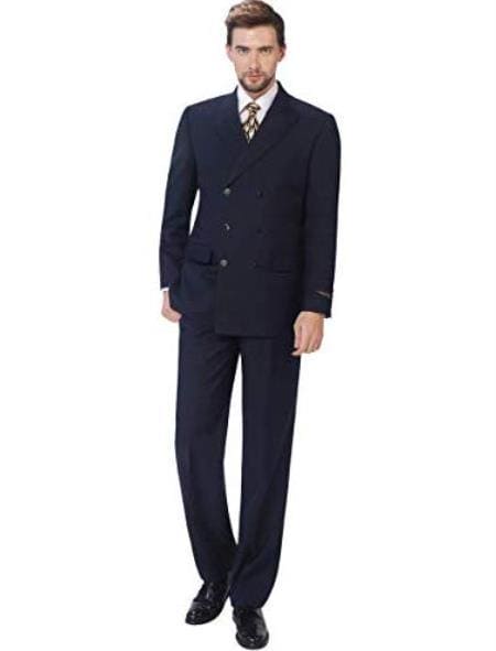 Mens Navy Blue Double Breasted Suit - AlbertoNardoniStore