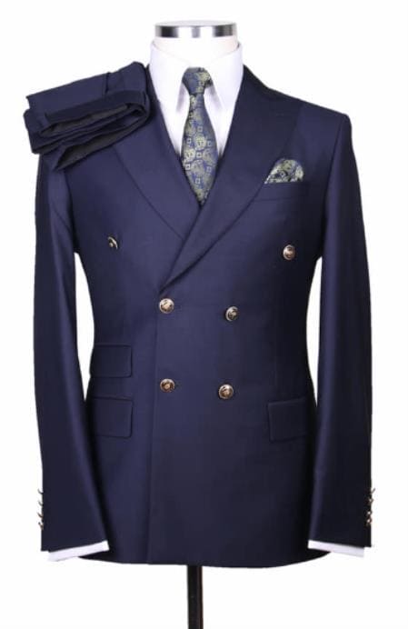 Mens Navy Blue Double Breasted Suit - AlbertoNardoniStore