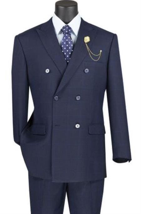 Mens Navy Blue Double Breasted Suit - AlbertoNardoniStore