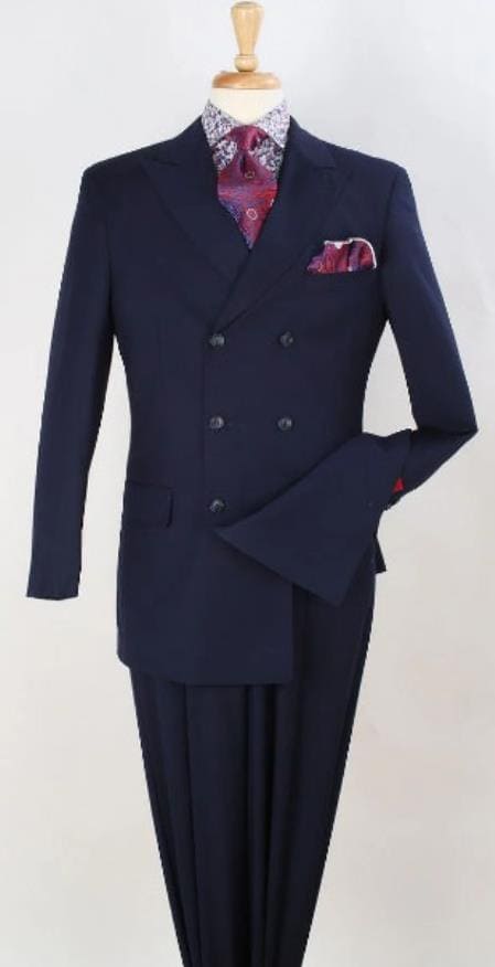 Mens Navy Blue Double Breasted Suit - AlbertoNardoniStore