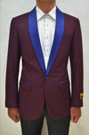 Mens One Button Contrast Shawl Collar Dinner Jacket Burgundy & Royal - AlbertoNardoniStore