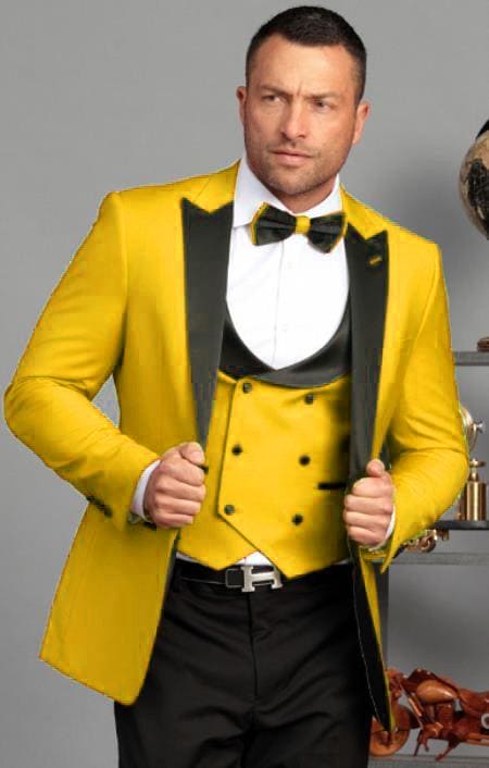 Mens One Button Peak Label Suit yellow - AlbertoNardoniStore