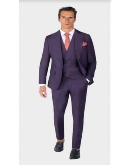 Mens One Button Single Breasted Notch Lapel Suit Purple - AlbertoNardoniStore