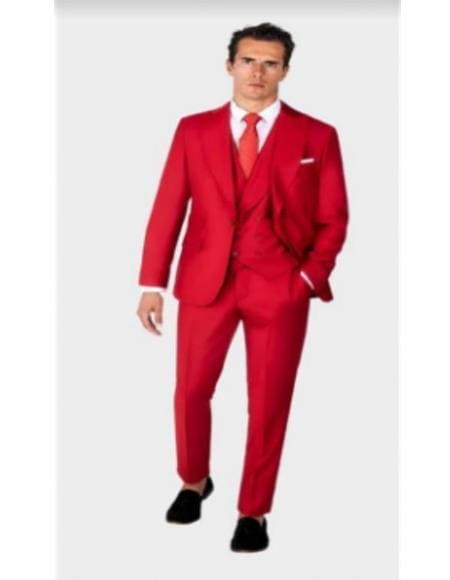 Mens One Button Single Breasted Notch Lapel Suit Red - AlbertoNardoniStore