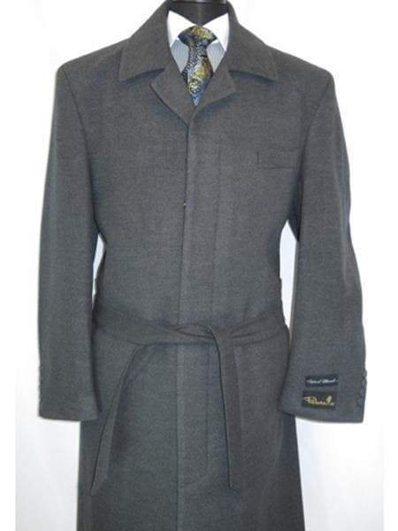 Mens Overcoat Mens Topcoat Mens Charcoal Belted Wool Dress Coat - AlbertoNardoniStore