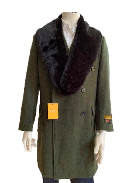 Mens Overcoat With Fur Collar - Double Breasted Cashmere And Wool Topcoat in 14 Colors - AlbertoNardoniStore