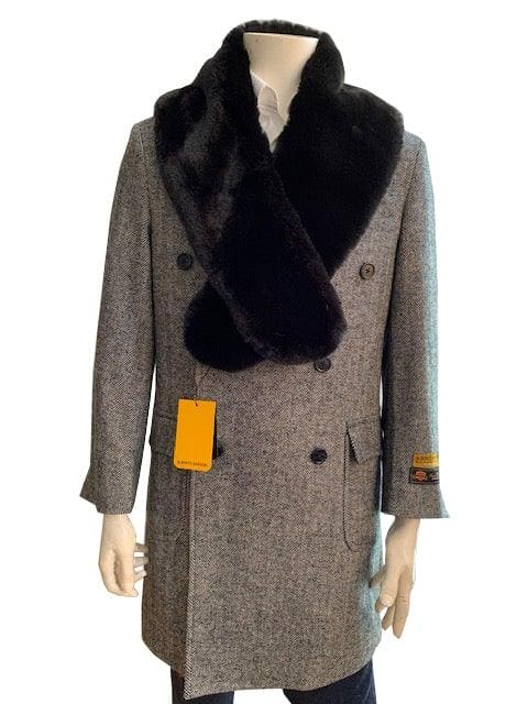 Mens Overcoat With Fur Collar - Double Breasted Cashmere And Wool Topcoat in 14 Colors - AlbertoNardoniStore