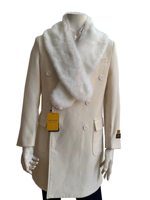 Mens Overcoat With Fur Collar - Double Breasted Cashmere And Wool Topcoat in 14 Colors - AlbertoNardoniStore