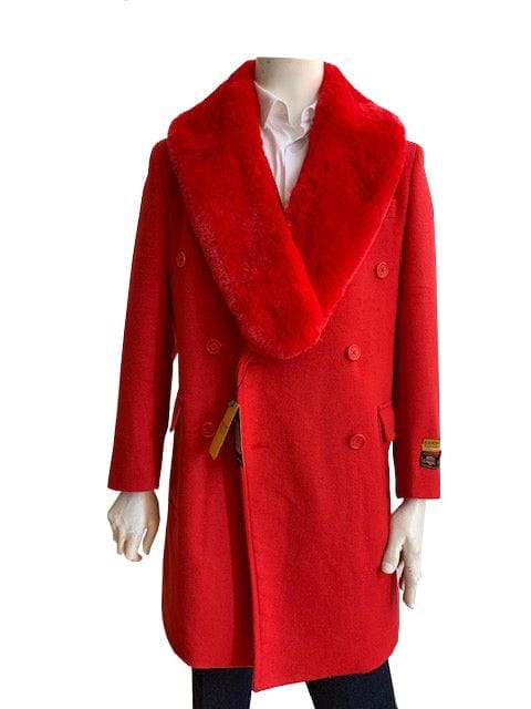 Mens Overcoat With Fur Collar - Double Breasted Cashmere And Wool Topcoat in 14 Colors - AlbertoNardoniStore