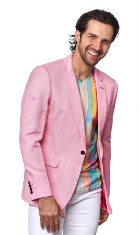 Mens Pink Linen Jacket - AlbertoNardoniStore