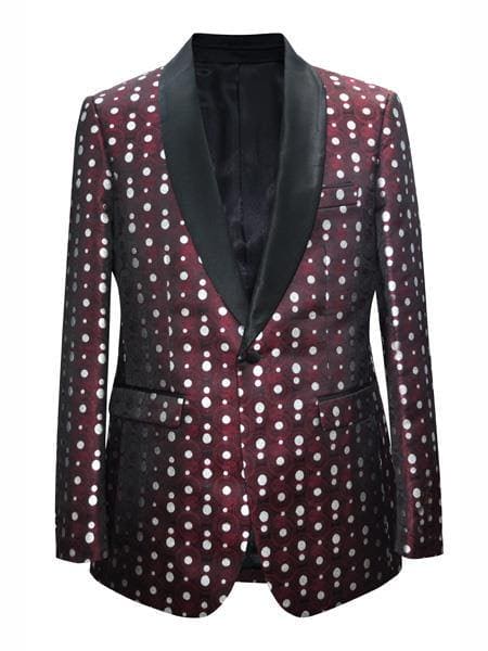 Mens Polka Dot Shawl Dinner Jacket in Burgundy - AlbertoNardoniStore