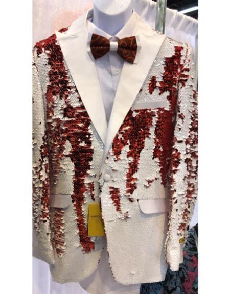 Mens Red Sequin Blazer - AlbertoNardoniStore