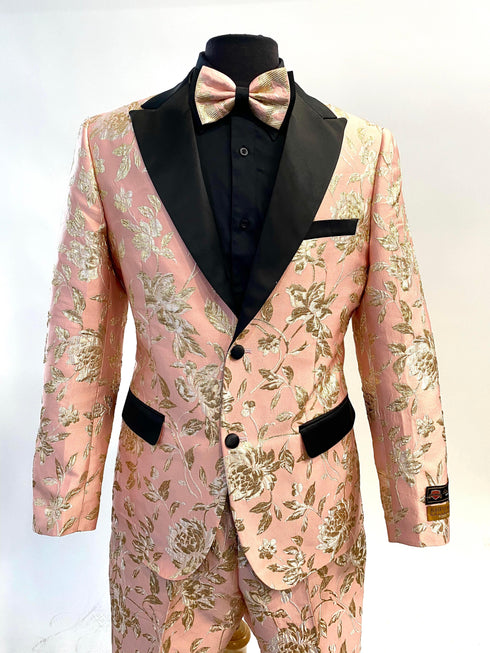 Mens Rose White/Black Prom Suit - AlbertoNardoniStore