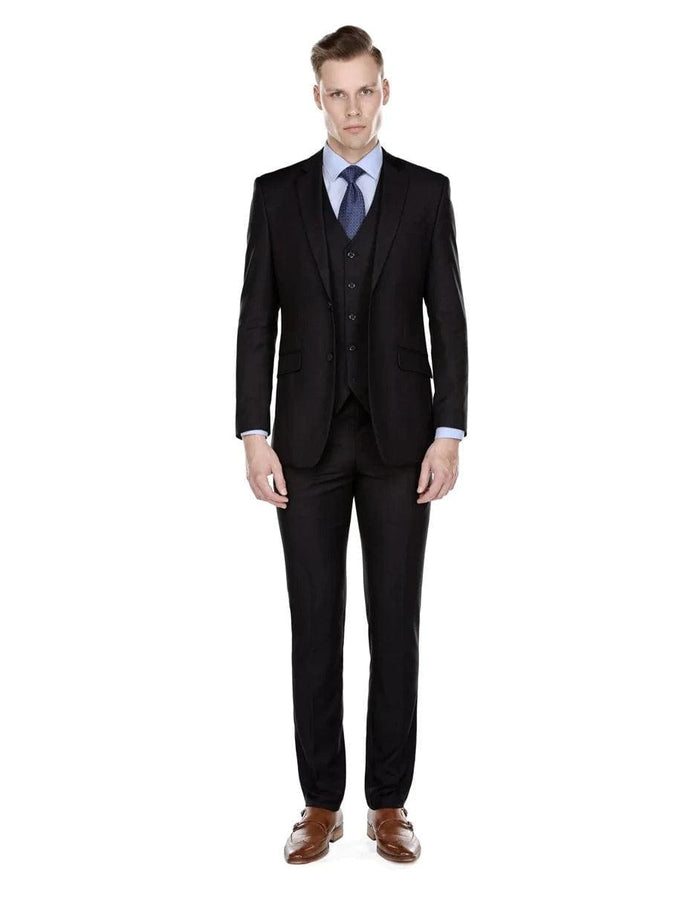 Mens Smart Slim Vested Funeral Suit Black - AlbertoNardoniStore