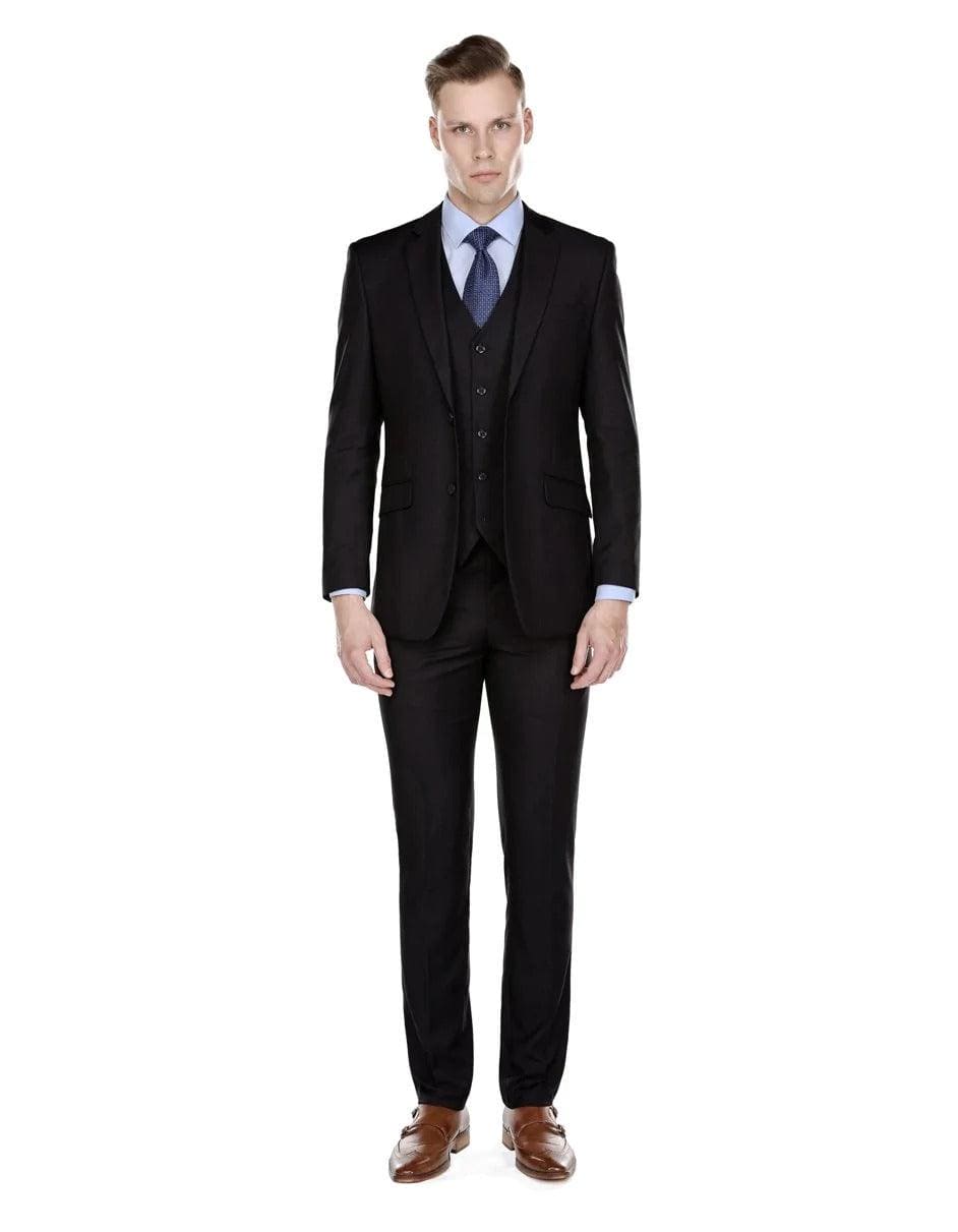 Mens Smart Slim Vested Funeral Suit Black - AlbertoNardoniStore