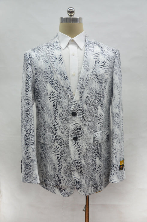 Mens Snakeskin Jacket - Mens Snakeskin Blazer White - AlbertoNardoniStore