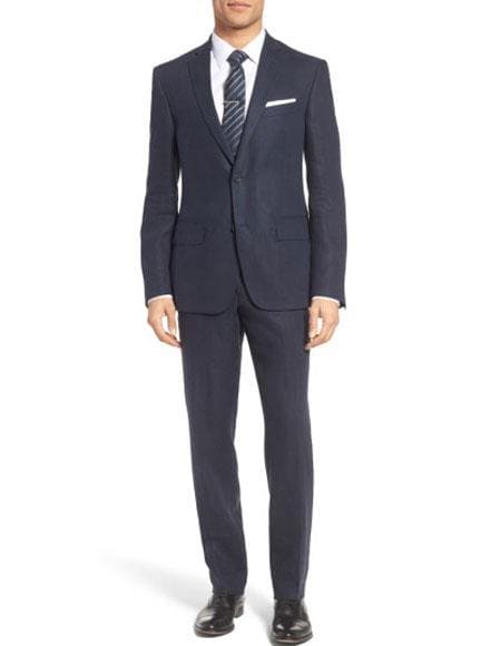 Mens Summer Blazer - Men's Navy 100% Linen Designer Fashion Dress Casual Blazer- Dark Blue Suit Color - AlbertoNardoniStore