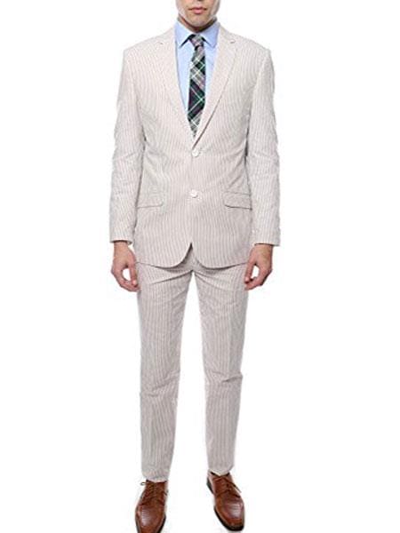 Mens Tan Seersucker Suit - AlbertoNardoniStore