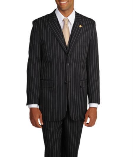 Mens Three Piece Suit - Vested Suit Men's Black/White Stripe 3-Piece Suit - AlbertoNardoniStore