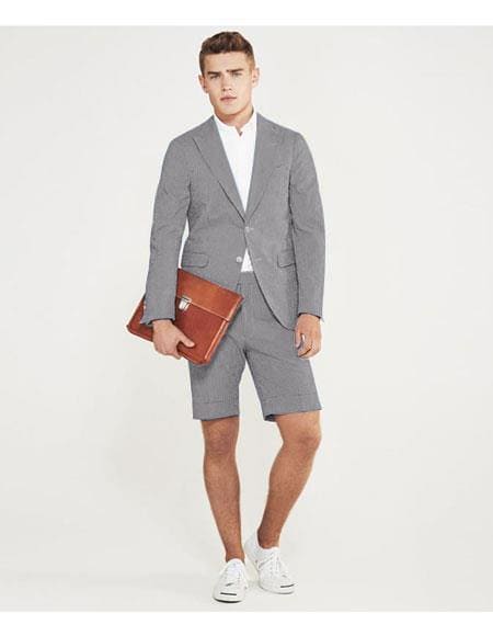 Mens Two Piece Short Set - Grey Suit - AlbertoNardoniStore