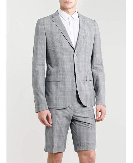 Mens Two Piece Short Set - Light Grey Suit - AlbertoNardoniStore