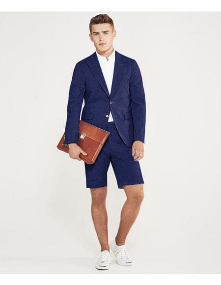 Mens Two Piece Short Set - Navy Blue Suit - AlbertoNardoniStore