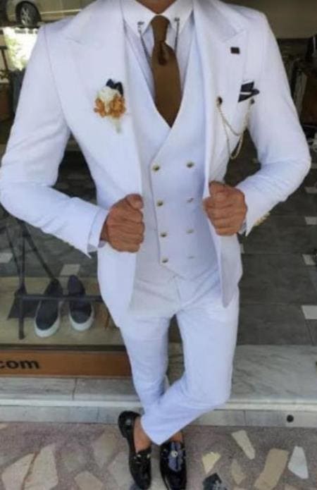 Mens White and Gold Suits - White and Gold Prom Tuxedo - AlbertoNardoniStore