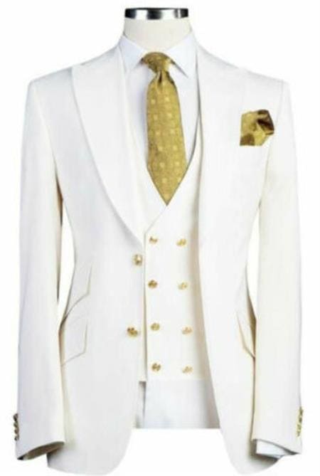 Mens White and Gold Suits - White and Gold Prom Tuxedo - AlbertoNardoniStore