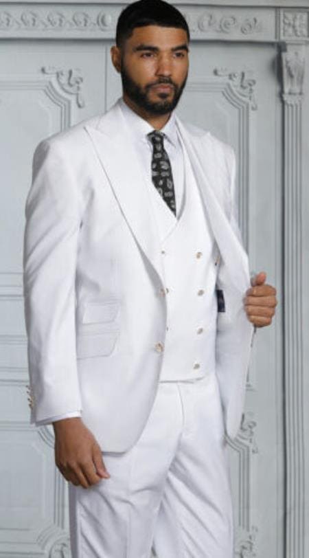 Mens White and Gold Suits - White and Gold Prom Tuxedo - AlbertoNardoniStore