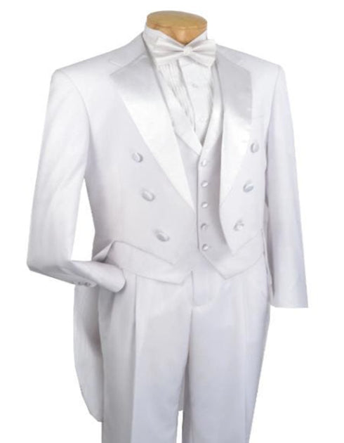 Mens White Tail Tuxedo With Lapelled Vest Available Peak Lapel - AlbertoNardoniStore