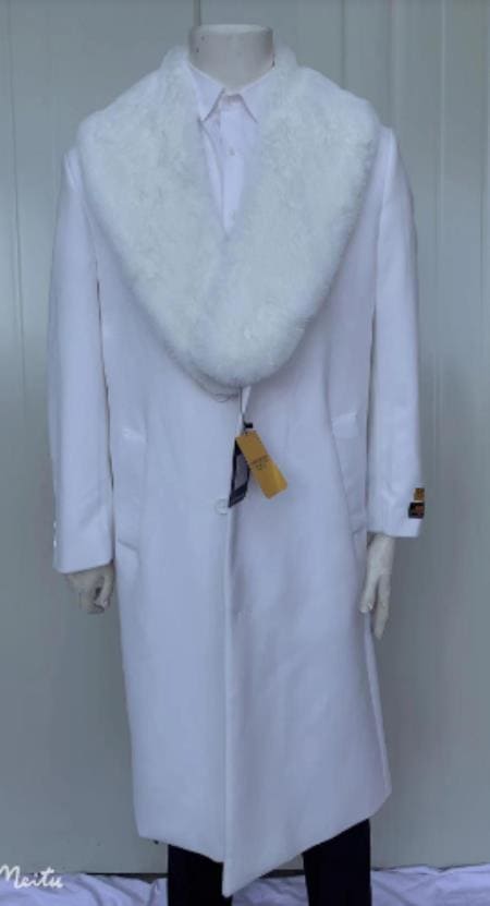 Mens White Trench Coat - Mens Full Length Wool And Cashmere Overcoat - Winter Topcoats - White Coat - AlbertoNardoniStore