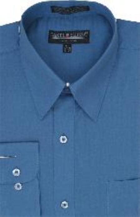 Mens Wholesale Denim Blue Dress Shirt - AlbertoNardoniStore