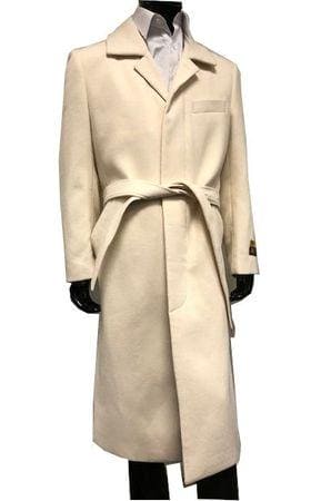 Mens Wool Belted Topcoat Winter White Full Length Belt-Coat Alberto IS - AlbertoNardoniStore