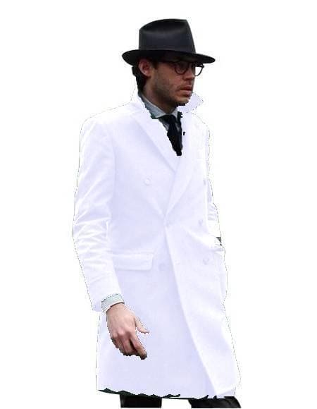 Double Breasted - Three Quarter Coat - Cashmere And Wool Topcoat + Style# Manhattan White - AlbertoNardoniStore