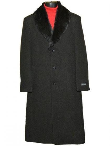 Moscow: BLACK WOOL COAT WITH FUR COLLAR 3 BUTTON SINGLE BREASTED FULL LENGTH OVERCOAT - AlbertoNardoniStore