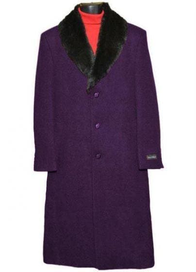 Moscow: MEN'S FUR COLLAR DARK PURPLE 3 BUTTON SINGLE BREASTED WOOL FULL LENGTH OVERCOAT - AlbertoNardoniStore