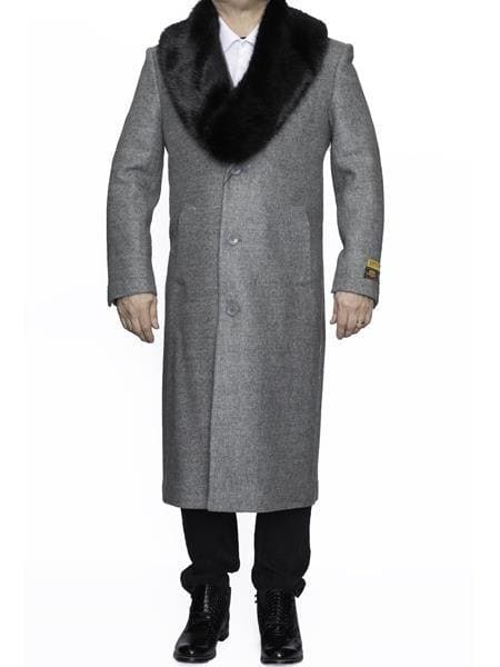 Moscow: REMOVABLE FUR COLLAR FULL LENGTH LIGHT GREY WOOL OVERCOAT - AlbertoNardoniStore