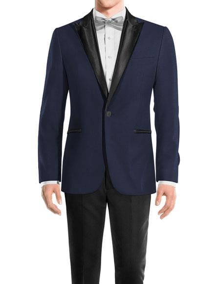 Navy Suit Black Lapel - AlbertoNardoniStore