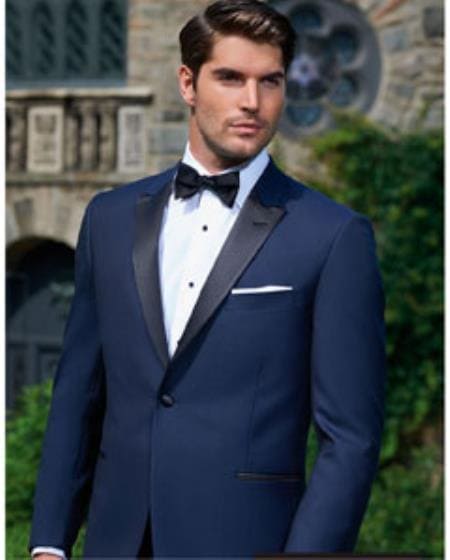 Navy Suit Black Lapel - AlbertoNardoniStore