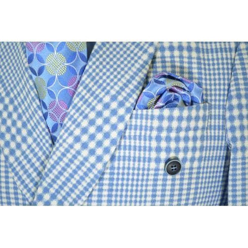 Neo-Houndstooth Light Blue / White Cotton Double Breasted Classic Fit Suit - AlbertoNardoniStore