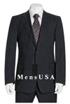 NEW Black & Gray Mini Thin Pinstripe Suit Wool 2 Button Jacket Flat Front Pants Side Back Vent Coat Style Coat Conservative Suit - AlbertoNardoniStore