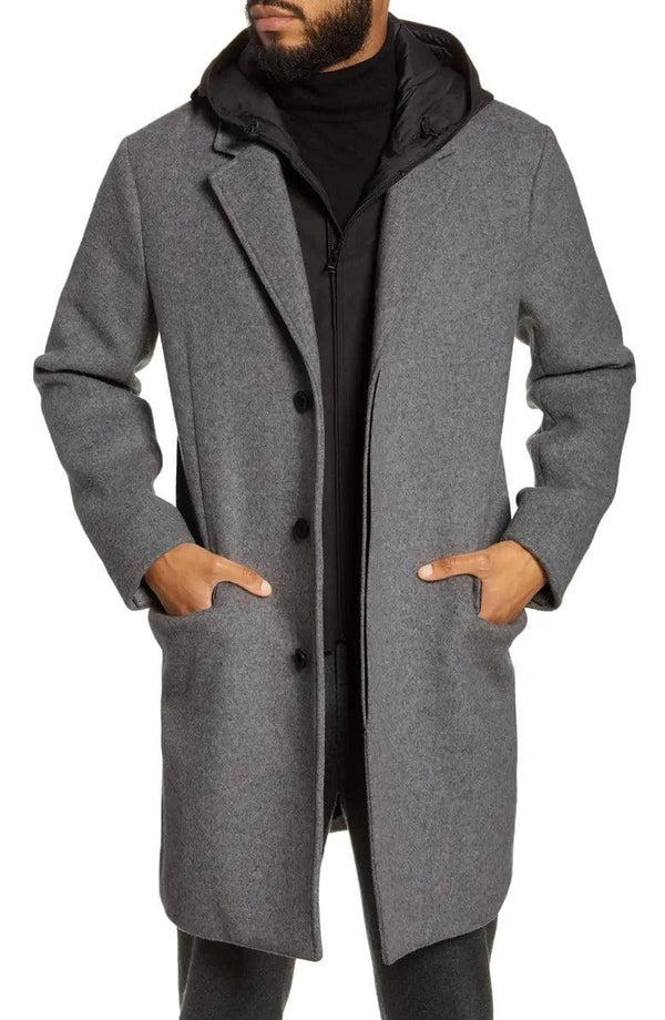 Notch Lapel Hidden Buttons 33 Inch Coat - AlbertoNardoniStore