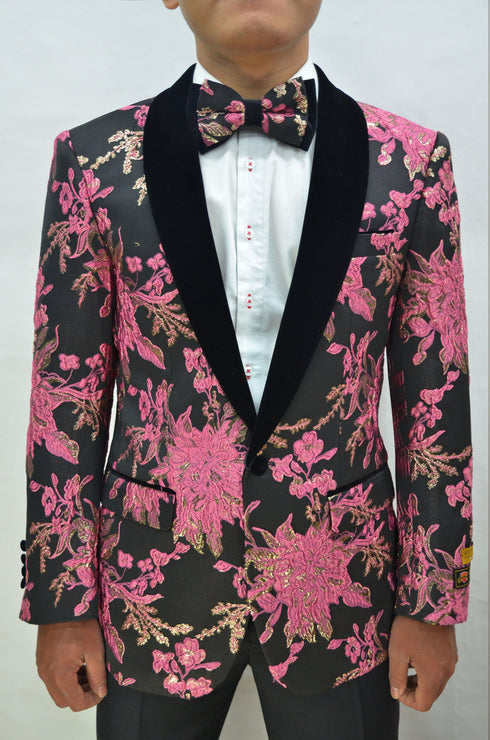 Paisley-300 Rose/Black Velvet - Mens Wholesale Blazers - AlbertoNardoniStore