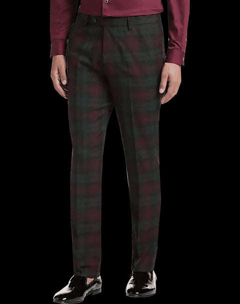 Paisley & Gray Slim Fit Suit Separates Tuxedo Pants, Oxblood Tartan - AlbertoNardoniStore