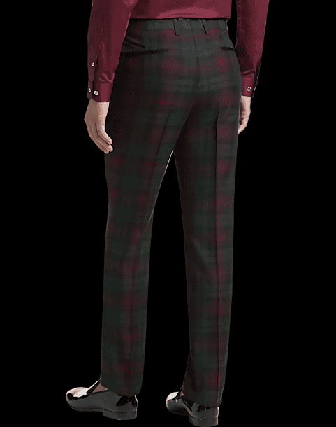Paisley & Gray Slim Fit Suit Separates Tuxedo Pants, Oxblood Tartan - AlbertoNardoniStore