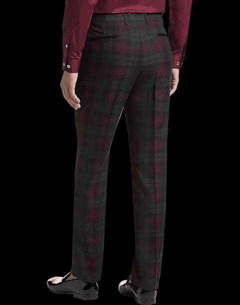 Paisley & Gray Slim Fit Suit Separates Tuxedo Pants, Oxblood Tartan - AlbertoNardoniStore