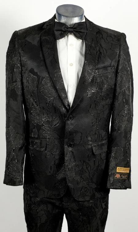 Paisley Suit - Paisley Tuxedo - Floral Suit - Flower Suit - Black - AlbertoNardoniStore