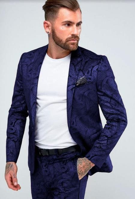 Paisley Suit - Paisley Tuxedo - Floral Suit - Flower Suit - Blue - AlbertoNardoniStore