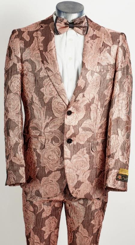 Paisley Suit - Paisley Tuxedo - Floral Suit - Flower Suit - Dusty Rose - AlbertoNardoniStore